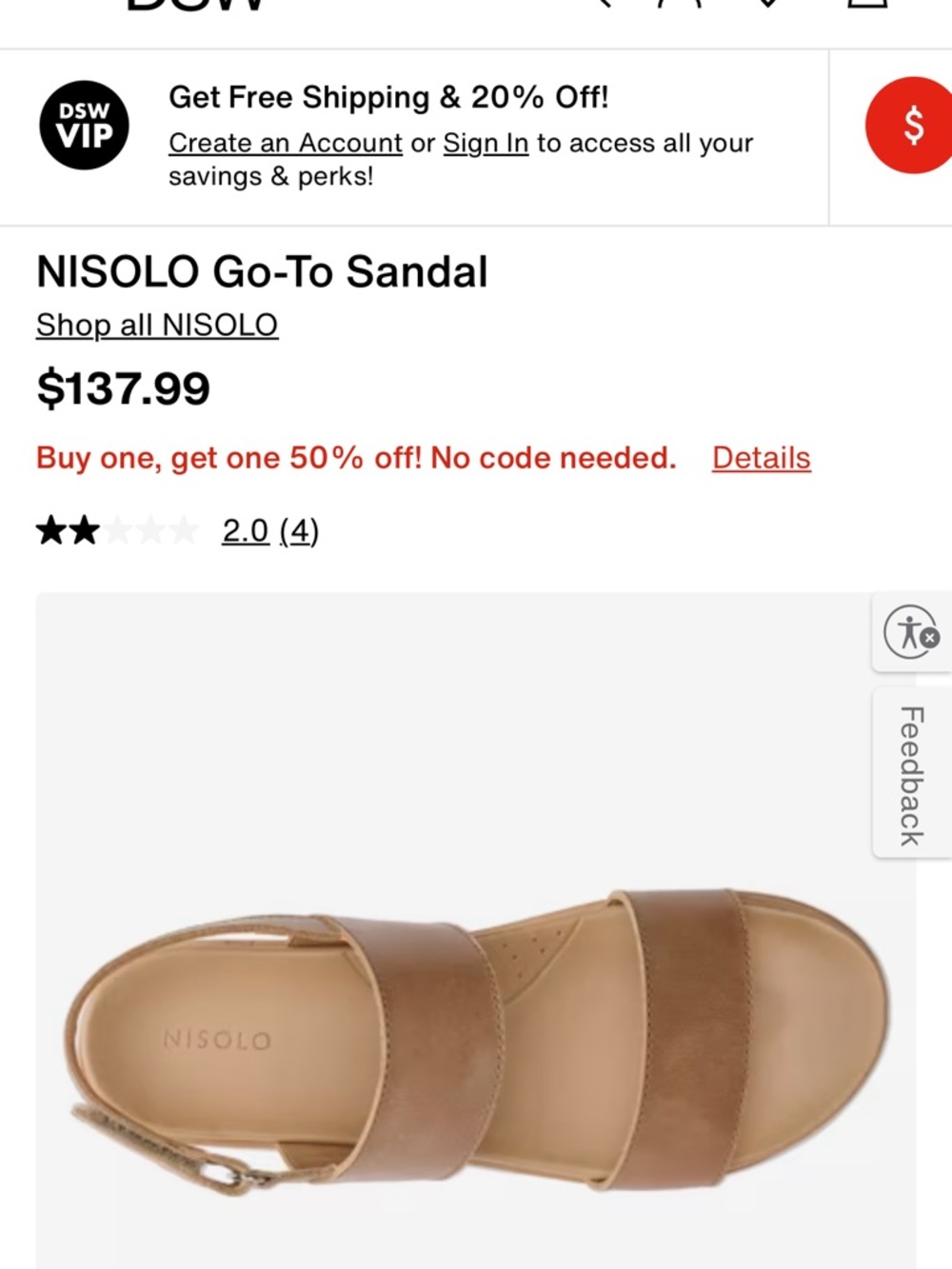 Nisolo Brown Double-Strap Leather Sandal with Ankle Buckle